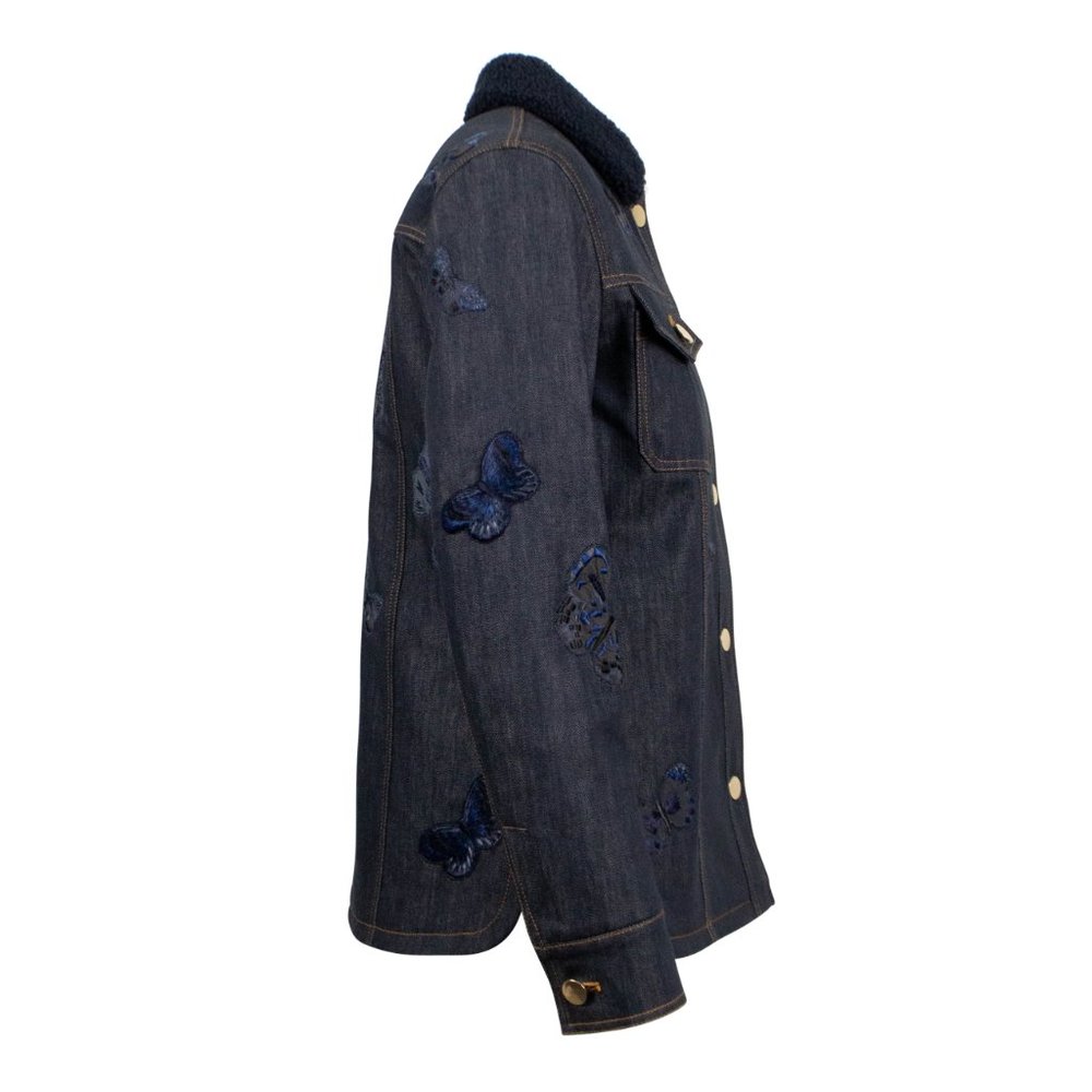 【VALENTINO】Embroidered Denim Jacket Denim Jacket With Beaded Embroidery And Printed Edges for